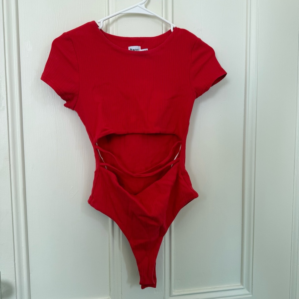 Princess Polly Red Cutout Short-Sleeve One-Piece Bodysuit